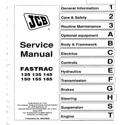 Workshop Service Manual Jcb 135 145 150 155 185 Fastrac