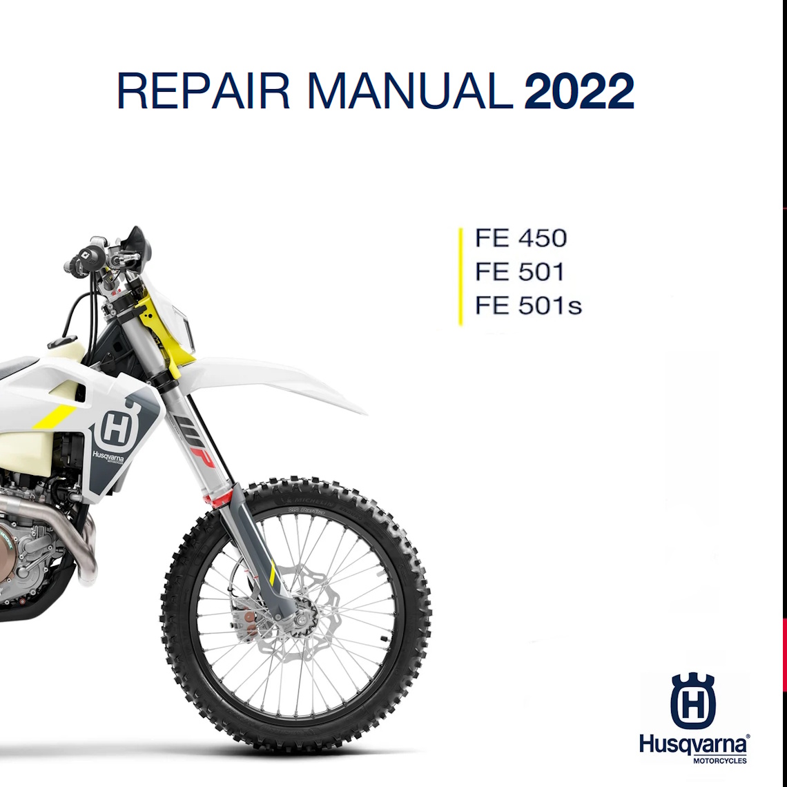 2022 Husqvarna FE450 FE501 Service Repair Manual PDF download with wiring diagrams for FE 450, FE 501, and FE 501s motorcycles.