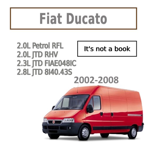 Desktop interface mockup of the Fiat Ducato workshop repair software for 2002-2008 models.