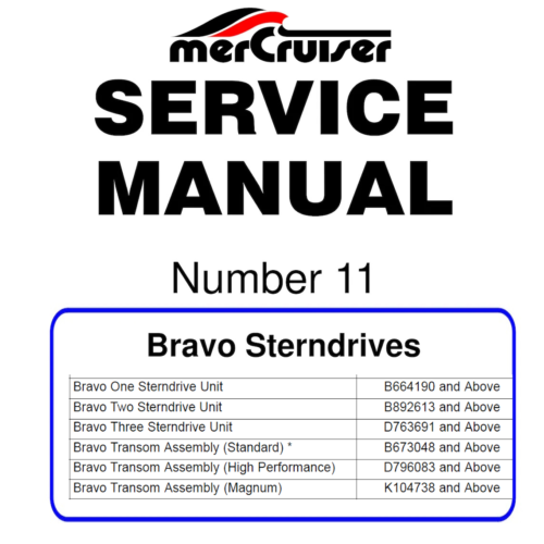 MerCruiser Bravo Transom Assembly Service Manual PDF