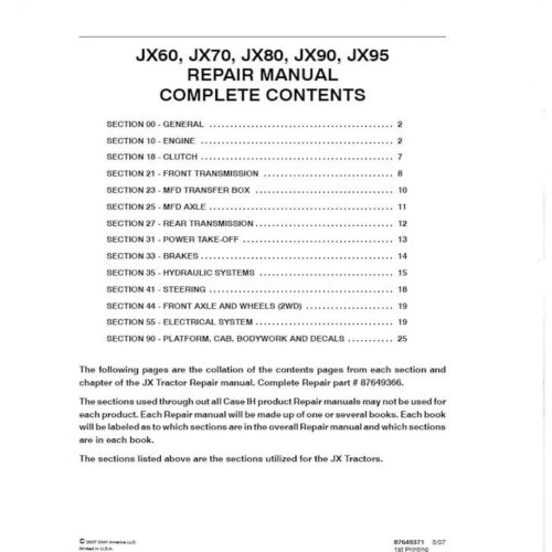 CASE IH JX60 JX70 JX80 JX90 JX95 Service Manual Pdf