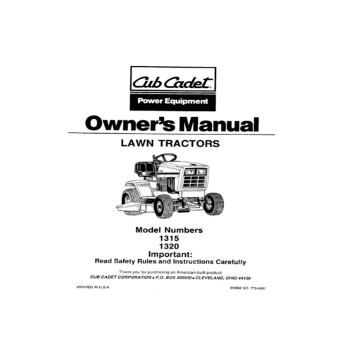 Cub Cadet 1315 1320 Owner Manual Pdf
