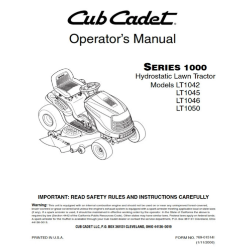 Cub Cadet LT1042 LT1045 LT1046 LT1050 Operator Manual Pdf