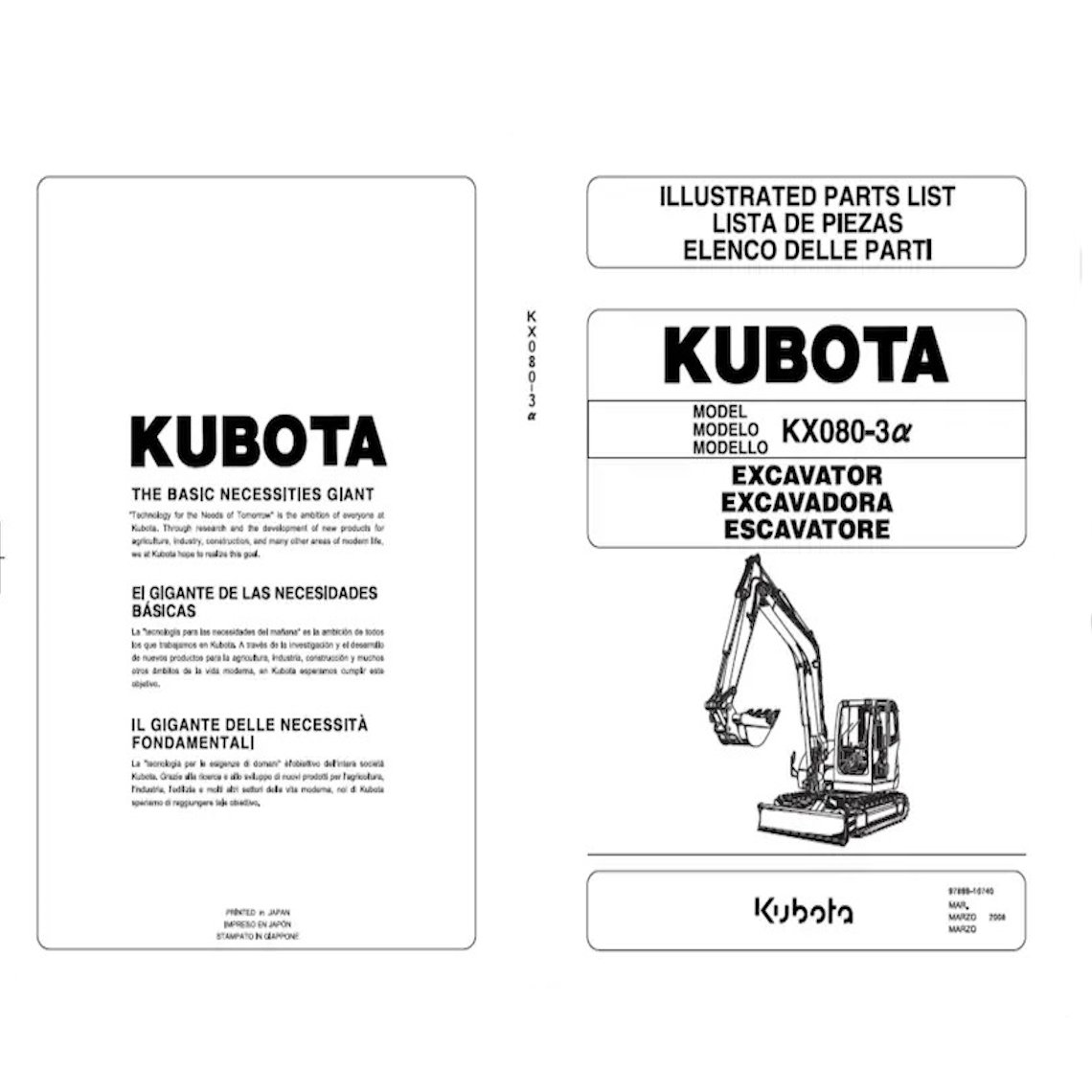 Kubota Kx080-3a Spare parts list Pdf