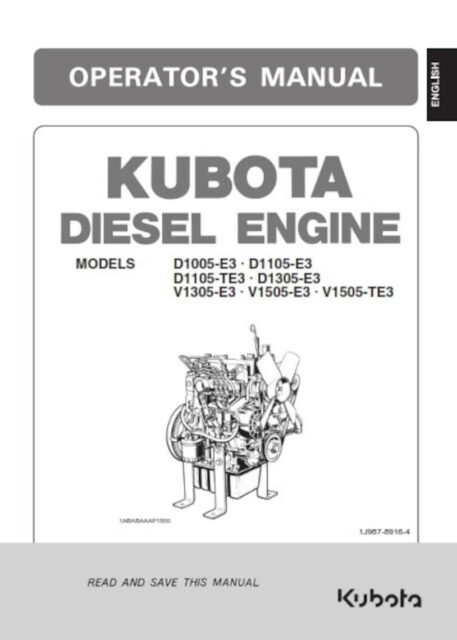 Kubota V1505-E3 Operator manual Pdf