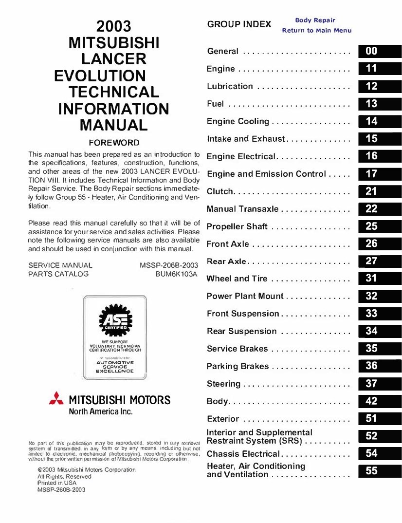 Mitsubishi Lancer Service manual 2003 Pdf