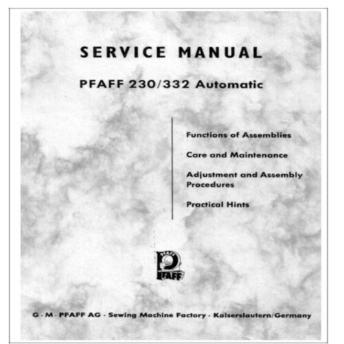 Pfaff 230 332 Automatic Service manual Pdf