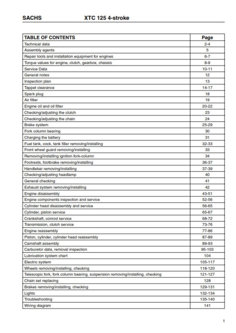 Sachs XTC125 4 Stroke Service manual Pdf