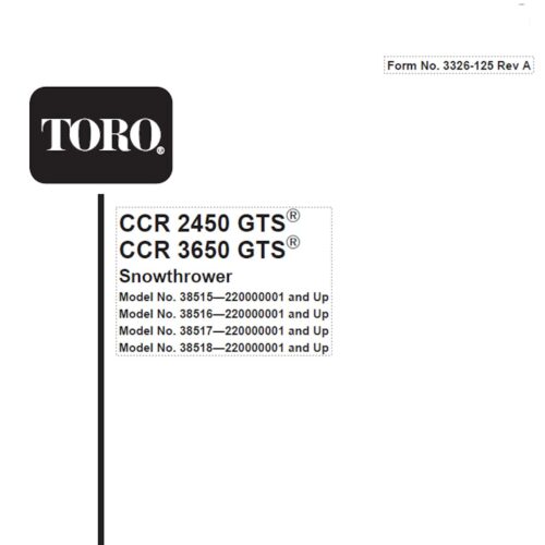 Toro CCR 2450 3650 GTS Owners Manual Pdf