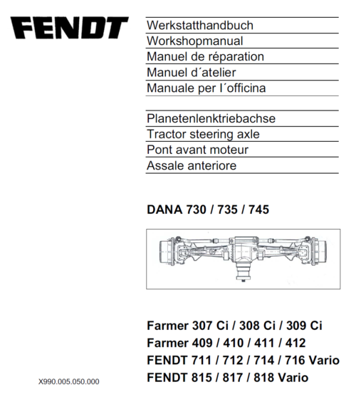 Fendt Dana 730 735 745 Axle Workshop Service Manual PDF download for tractor axle repair and maintenance