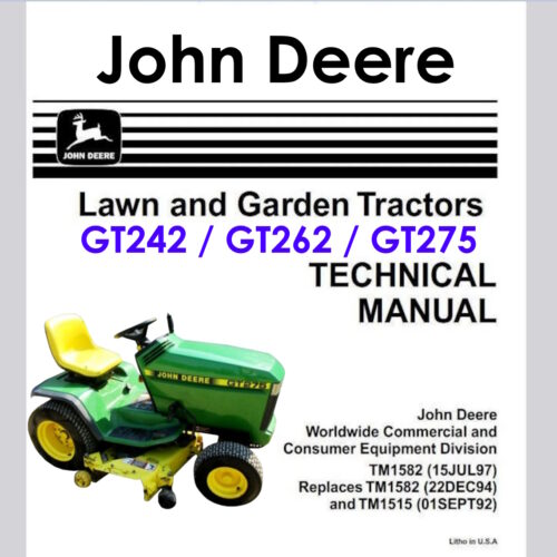 John Deere GT242 GT262 GT275 technical repair manual PDF TM1582 with wiring diagram